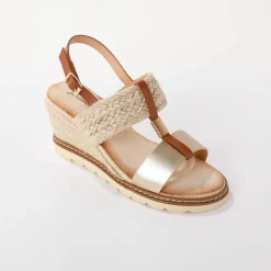 Sandalen En Espadrilles|Schoenen<Blancheporte Tweemateriaal touw sleehakken goudkleurig