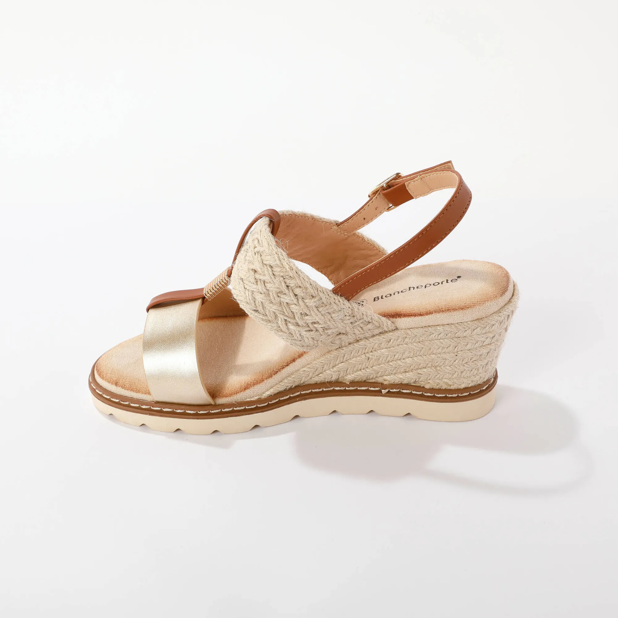 Sandalen En Espadrilles|Schoenen<Blancheporte Tweemateriaal touw sleehakken goudkleurig