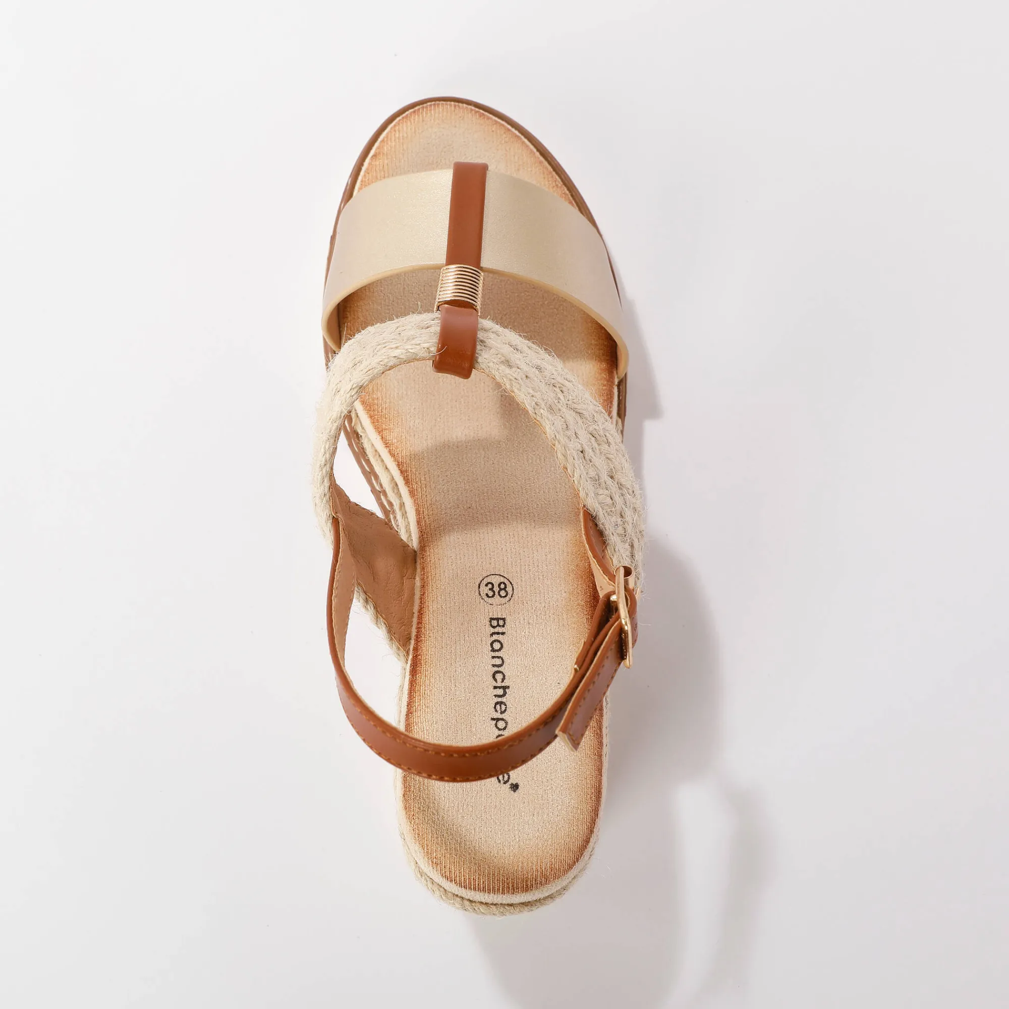 Sandalen En Espadrilles|Schoenen<Blancheporte Tweemateriaal touw sleehakken goudkleurig