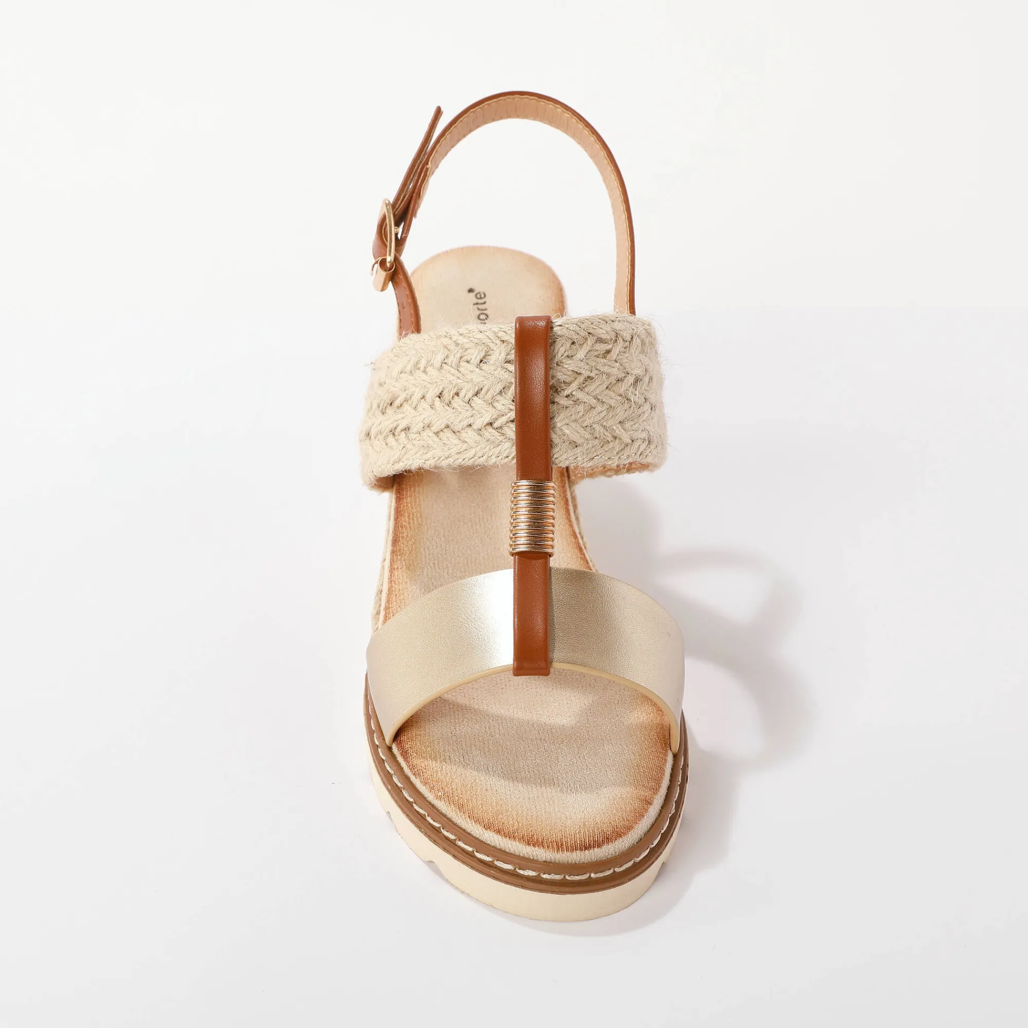 Sandalen En Espadrilles|Schoenen<Blancheporte Tweemateriaal touw sleehakken goudkleurig