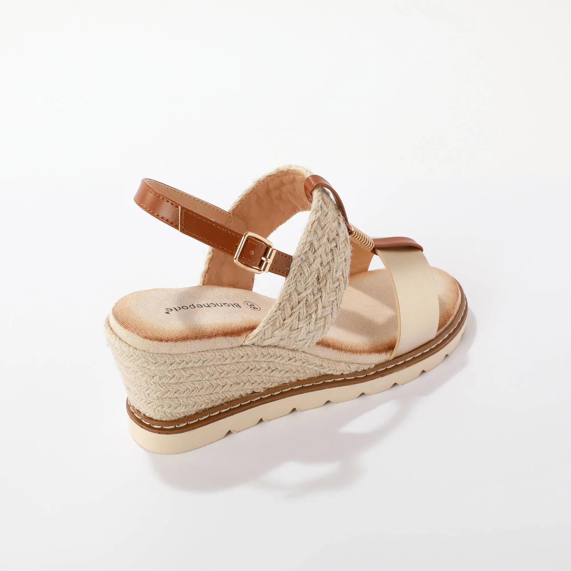 Sandalen En Espadrilles|Schoenen<Blancheporte Tweemateriaal touw sleehakken goudkleurig