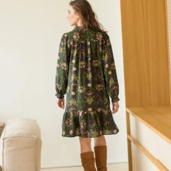 Jurk<Blancheporte Uitlopende jurk met stroken aan de hals, bedrukt kaki