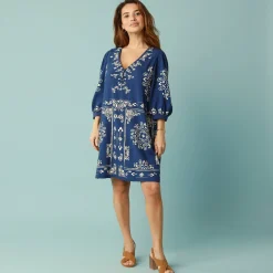 Jurk<Blancheporte Uitlopende jurk voor Kleine Lengtes, tweekleurige print indigo