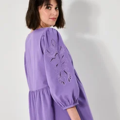 Jurk<Blancheporte Uitlopende korte jurk, details in broderie anglaise paars