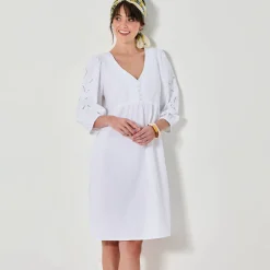 Jurk<Blancheporte Uitlopende korte jurk, details in broderie anglaise wit