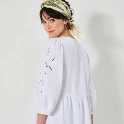 Jurk<Blancheporte Uitlopende korte jurk, details in broderie anglaise wit