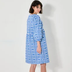 Jurk<Blancheporte Uitlopende korte jurk, ikatprint blauw / wit