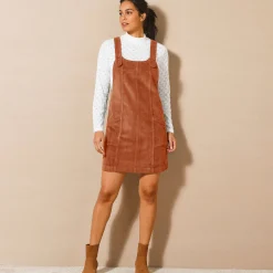 Jurk<Blancheporte Uitlopende overgooierjurk, ribvelours karamel