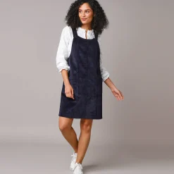 Jurk<Blancheporte Uitlopende overgooierjurk, ribvelours marine