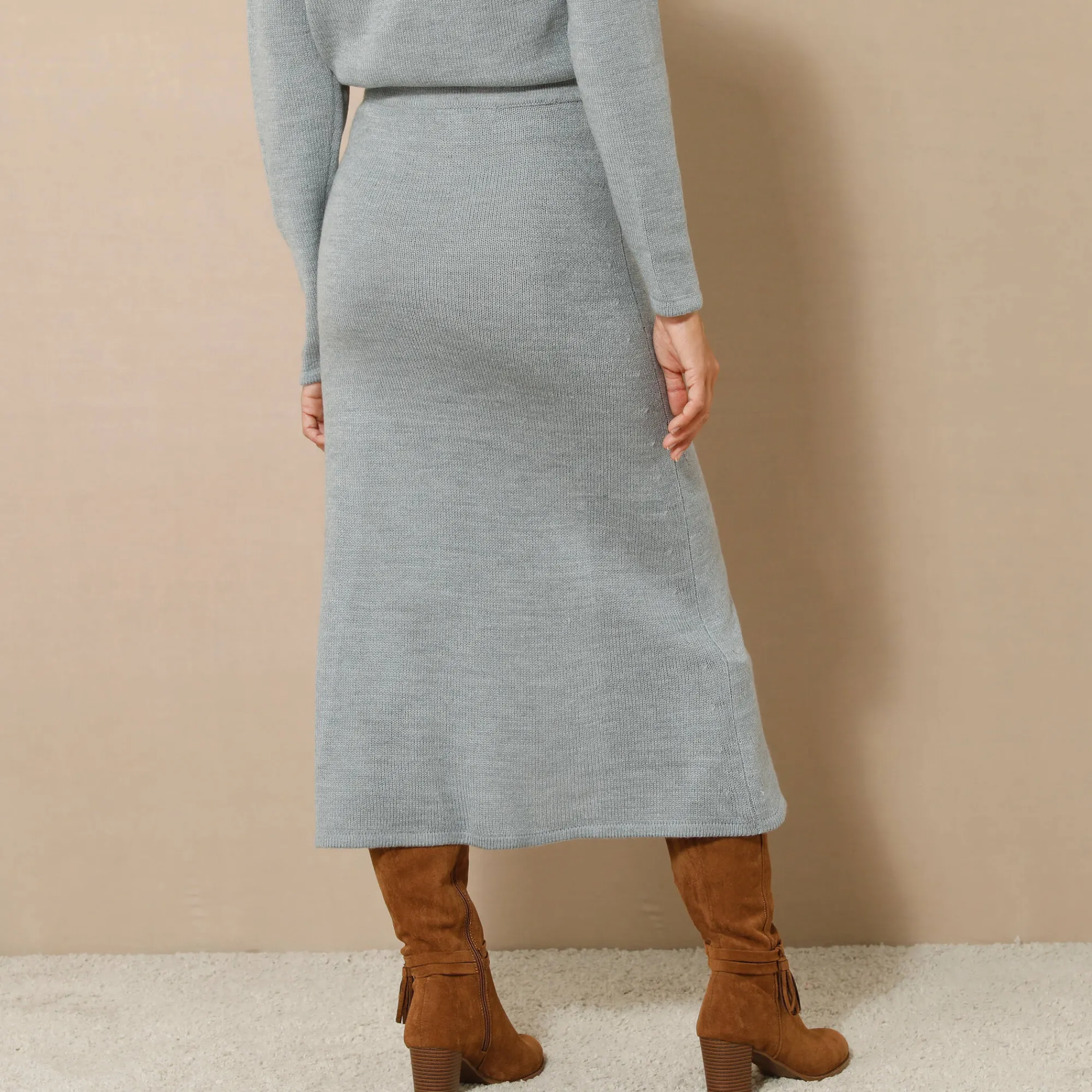 Rok<Blancheporte Uitlopende rok in midimodel, tricot chiné grijs