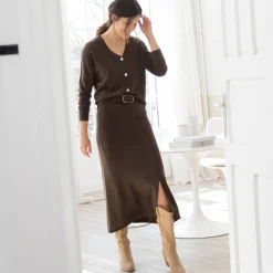 Rok<Blancheporte Uitlopende rok in midimodel, tricot chocolade
