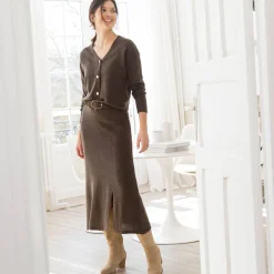 Rok<Blancheporte Uitlopende rok in midimodel, tricot chocolade
