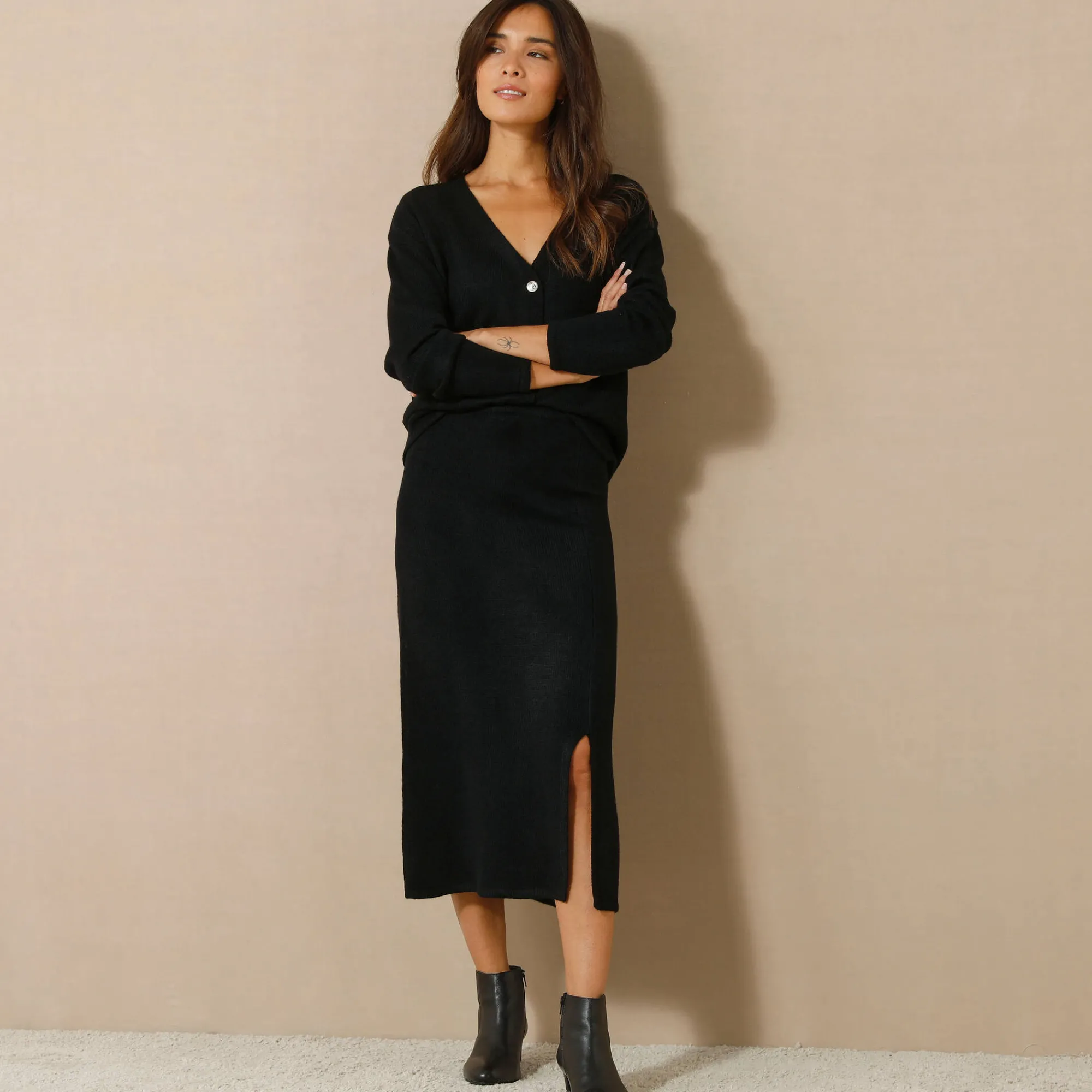 Rok<Blancheporte Uitlopende rok in midimodel, tricot zwart