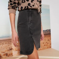 Rok<Blancheporte Uitlopende rok in wikkelstijl, jeans antracietgrijs