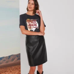 Rok<Blancheporte Uitlopende rok, leeraspect** zwart