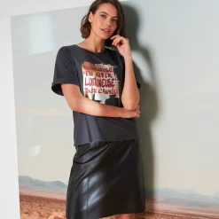 Rok<Blancheporte Uitlopende rok, leeraspect** zwart