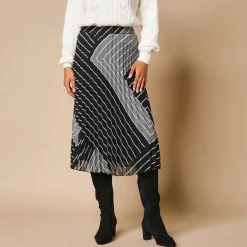 Rok<Blancheporte Uitlopende rok met plissé, grafische print zwart / grijs