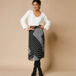 Rok<Blancheporte Uitlopende rok met plissé, grafische print zwart / grijs