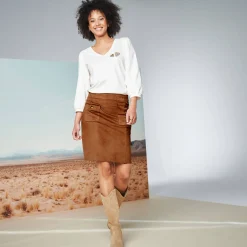 Rok<Blancheporte Uitlopende rok, suedine karamel