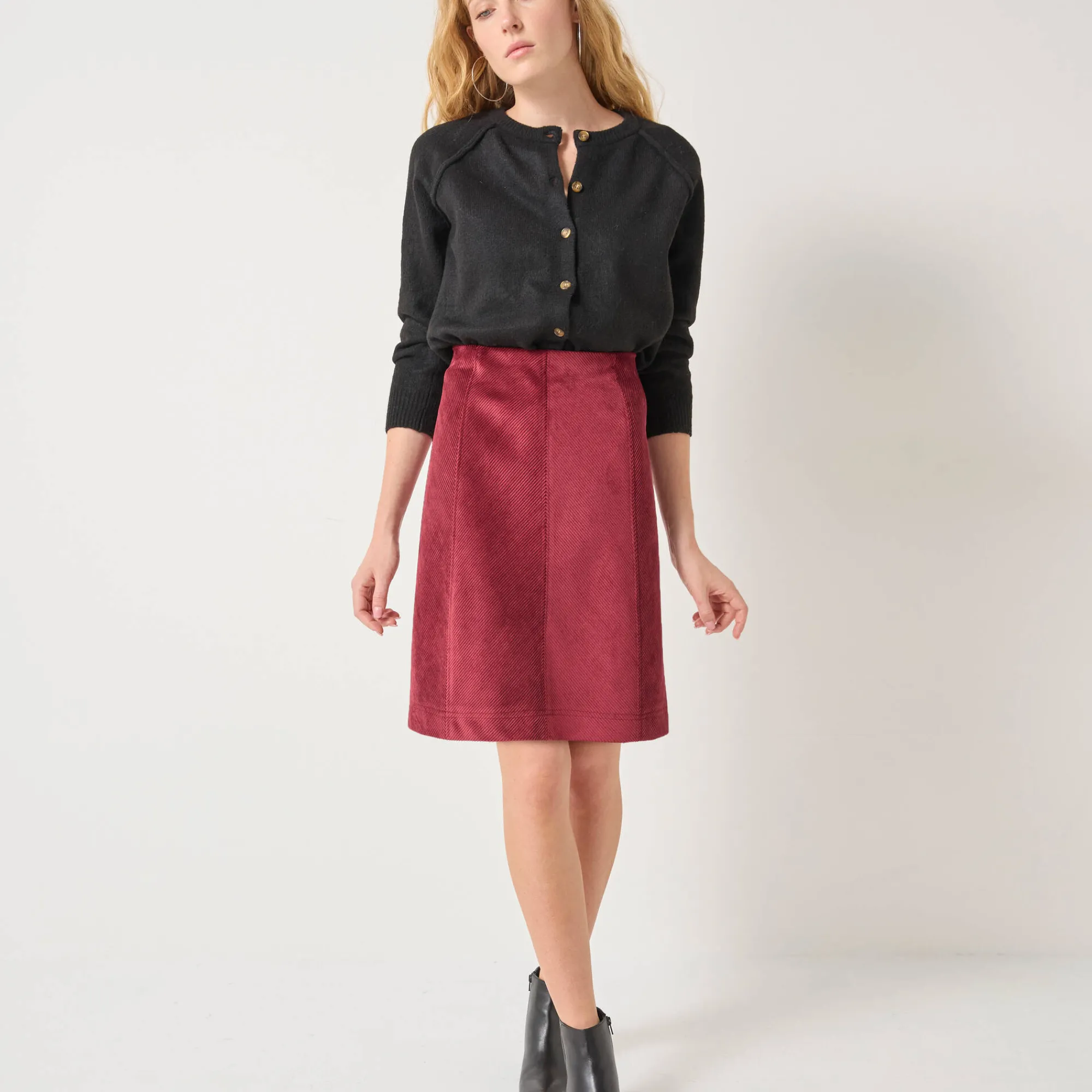 Feestoutfits Dames|Rok<Blancheporte UItlopende rok, velours bordeaux