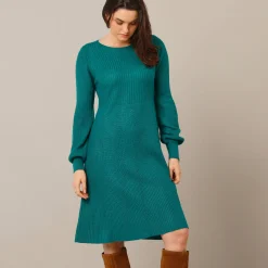 Jurk<Blancheporte Uitlopende trui-jurk in patenttricot smaragdgroen