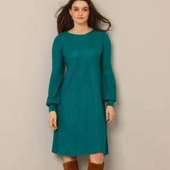 Jurk<Blancheporte Uitlopende trui-jurk in patenttricot smaragdgroen