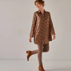 Bloes En Tuniek<Blancheporte Uitlopende tuniek met knoopsluiting en dierenhuidprint zwart / taupe