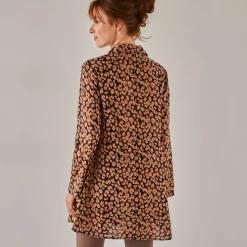Bloes En Tuniek<Blancheporte Uitlopende tuniek met knoopsluiting en dierenhuidprint zwart / taupe