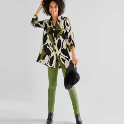 Bloes En Tuniek<Blancheporte Uitlopende tuniek met knopen en grafische print zwart / kaki