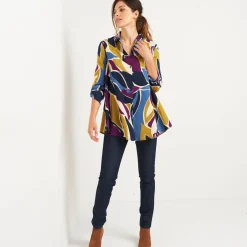 Bloes En Tuniek<Blancheporte Uitlopende tuniek met knopen en grafische print marine / blauw