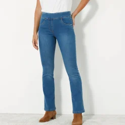 Jeans<Blancheporte Ultracomfortabele bootcutjeans, tricot met denimeffect, kleine lengte stone
