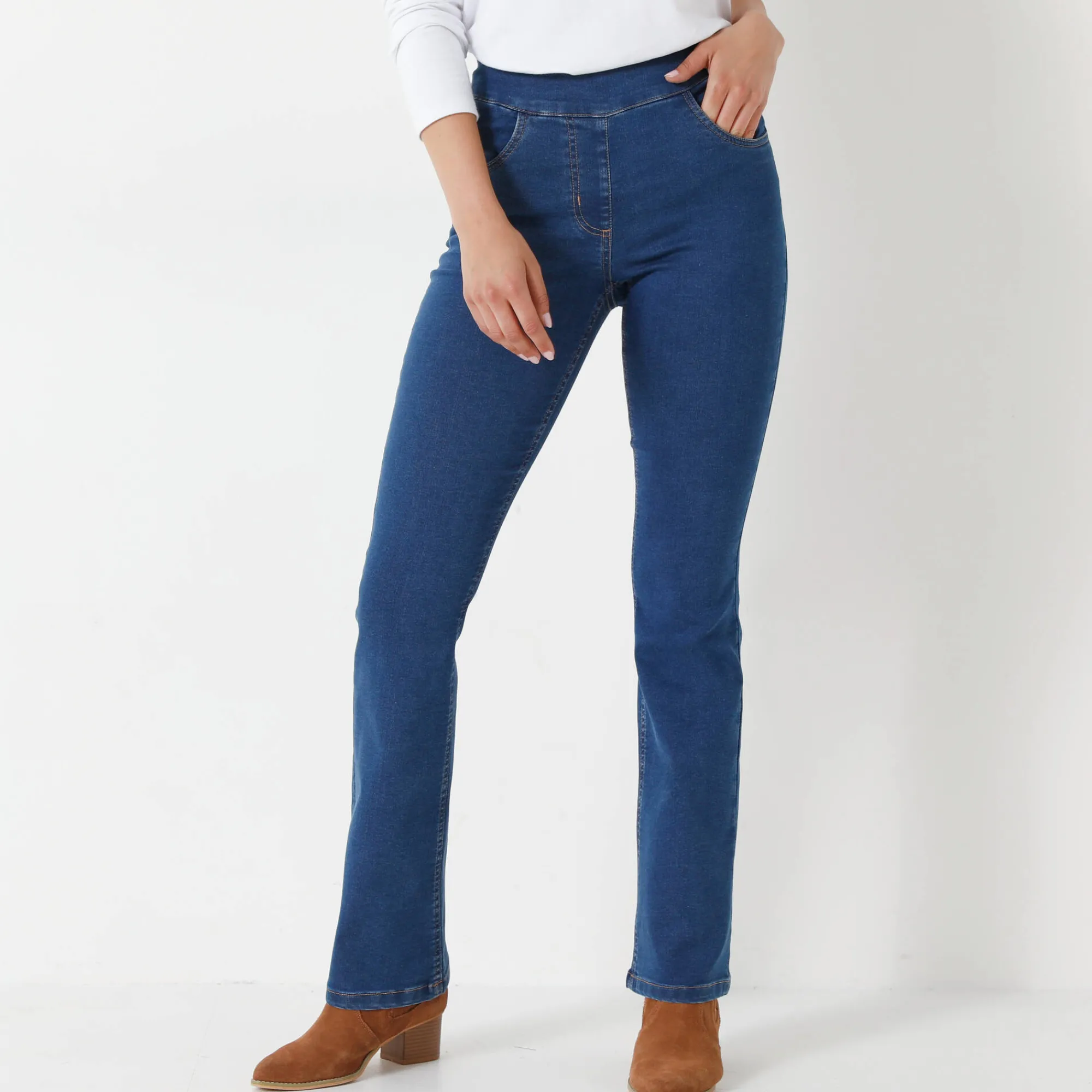 Jeans|Broek<Blancheporte Ultracomfortabele bootcut jeans, grote lengte stone