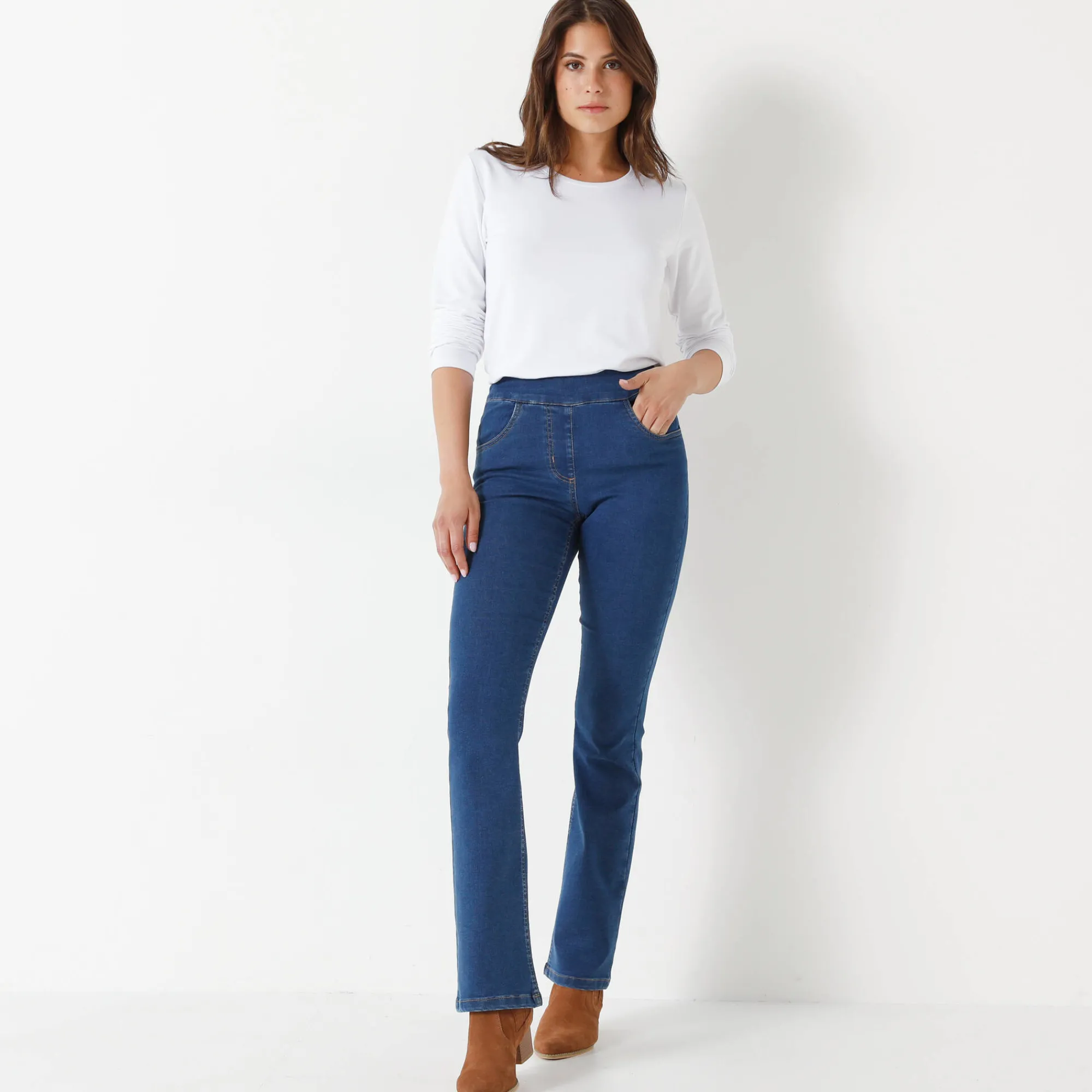 Jeans|Broek<Blancheporte Ultracomfortabele bootcut jeans, grote lengte stone