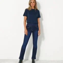 Jeans<Blancheporte Ultracomfortabele bootcutjeans, tricot met denimeffect, kleine lengte dark blue