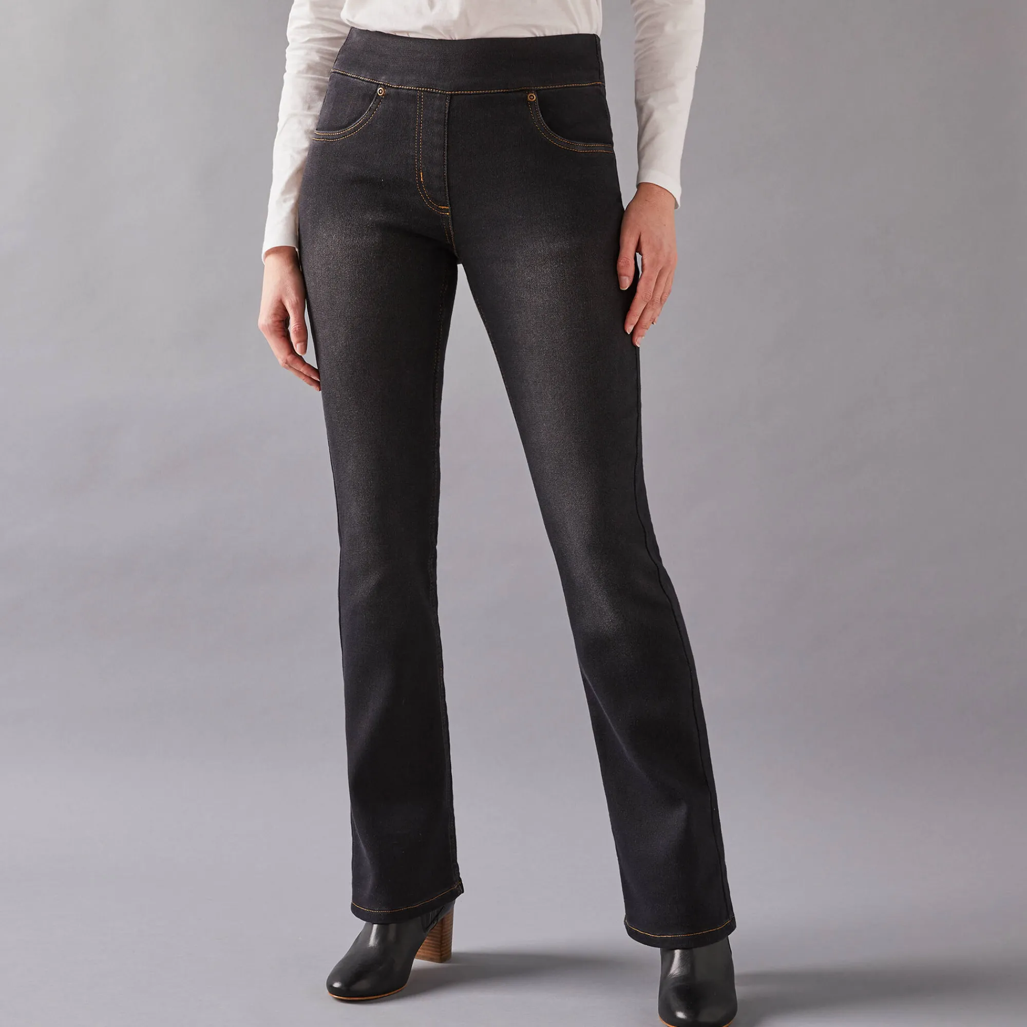 Jeans<Blancheporte Ultracomfortabele bootcutjeans, tricot met denimeffect, kleine lengte black