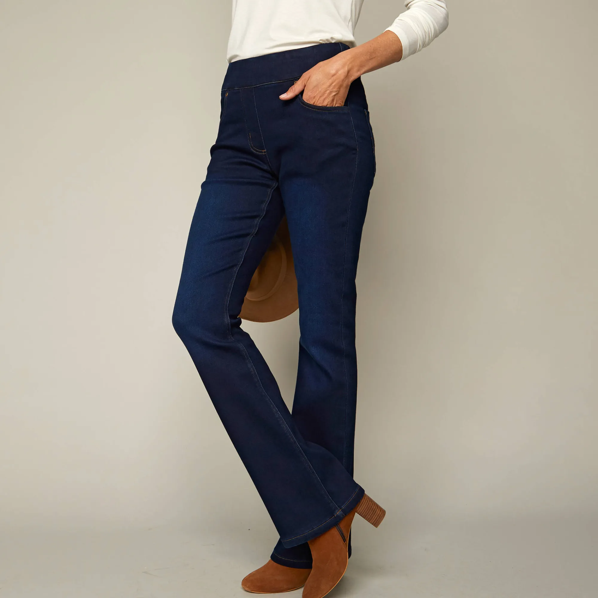 Jeans<Blancheporte Ultrarekbare bootcut jeans, tricot met jeansaspect, grote lengte dark blue