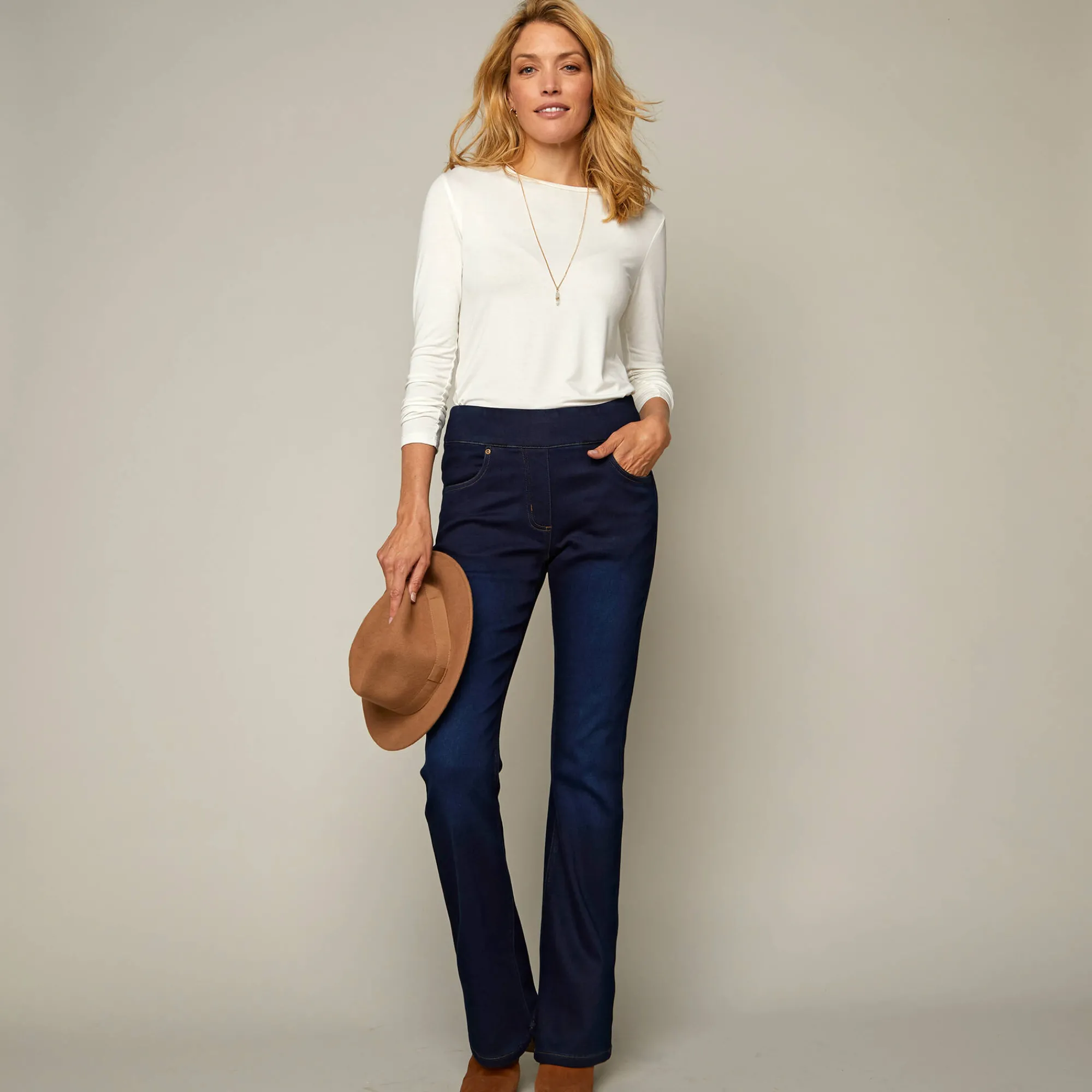Jeans<Blancheporte Ultrarekbare bootcut jeans, tricot met jeansaspect, grote lengte dark blue