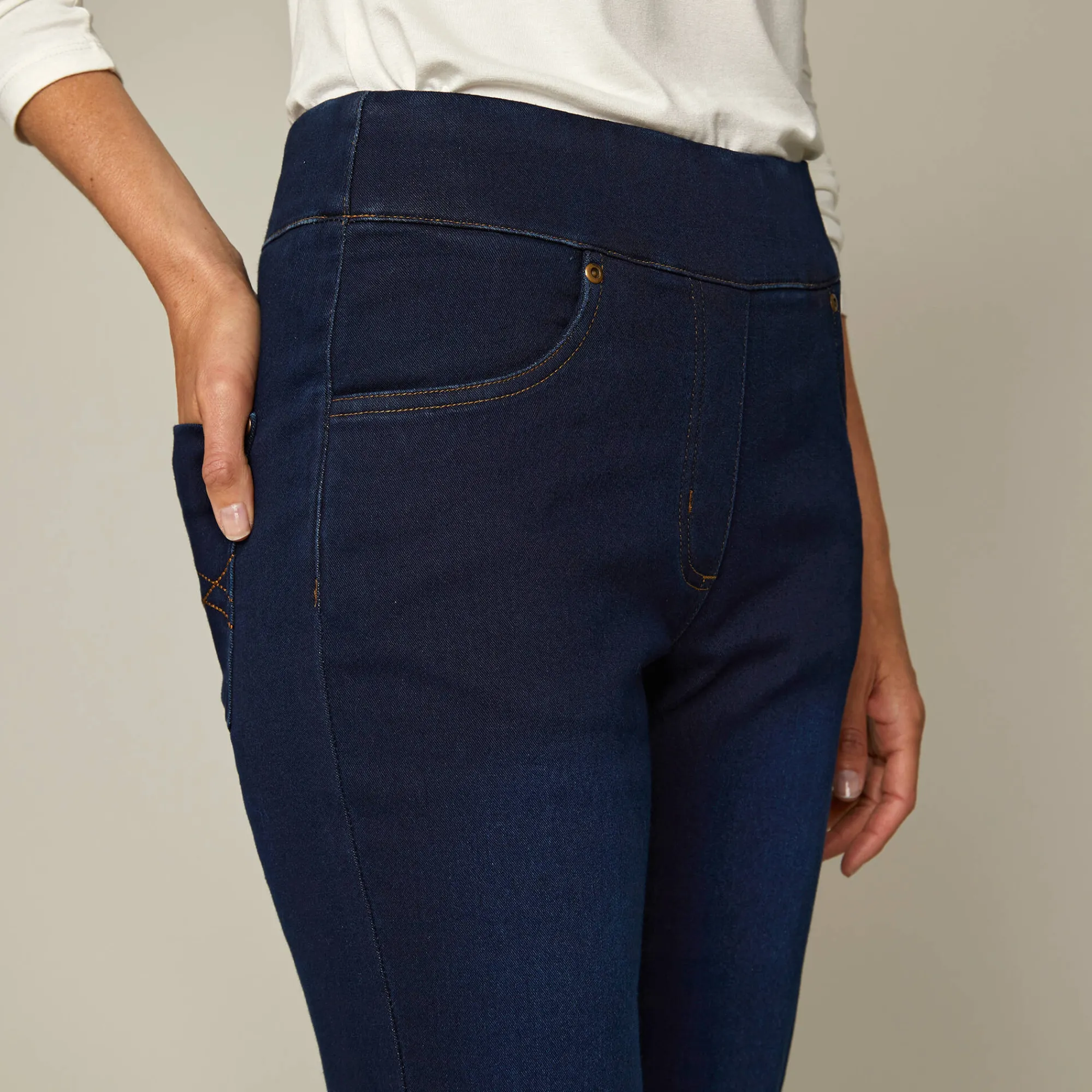 Jeans<Blancheporte Ultrarekbare bootcut jeans, tricot met jeansaspect, grote lengte dark blue