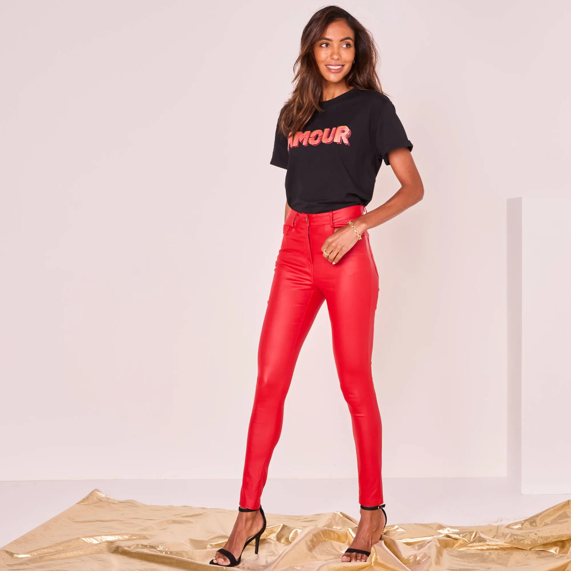 Broek<Blancheporte Ultrarekbare, nauwsluitende broek met coating donkerrood