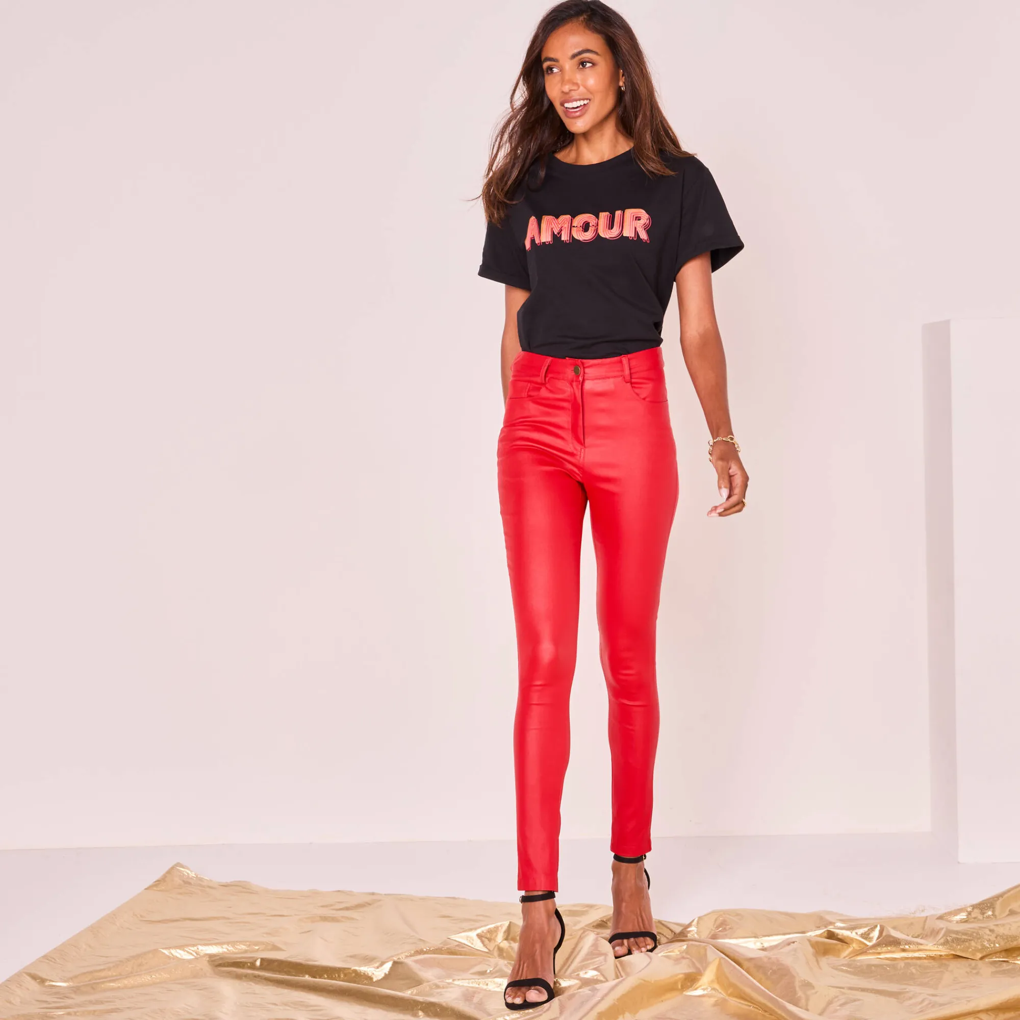 Broek<Blancheporte Ultrarekbare, nauwsluitende broek met coating donkerrood