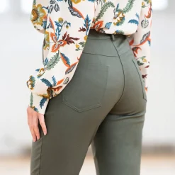 Broek<Blancheporte Ultrarekbare, nauwsluitende broek met coating kaki