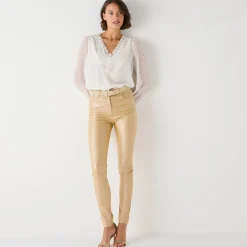 Feestoutfits Dames|Broek<Blancheporte Ultrarekbare, nauwsluitende broek met coating goudkleurig