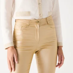 Feestoutfits Dames|Broek<Blancheporte Ultrarekbare, nauwsluitende broek met coating goudkleurig