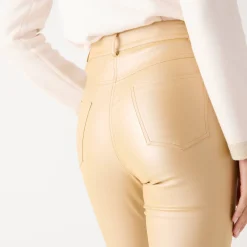 Feestoutfits Dames|Broek<Blancheporte Ultrarekbare, nauwsluitende broek met coating goudkleurig