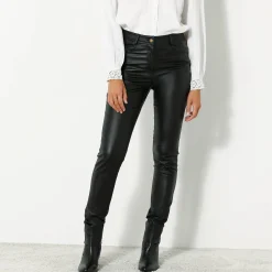 Feestoutfits Dames|Broek<Blancheporte Ultrarekbare, nauwsluitende broek met coating zwart
