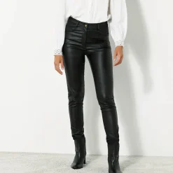 Feestoutfits Dames|Broek<Blancheporte Ultrarekbare, nauwsluitende broek met coating zwart