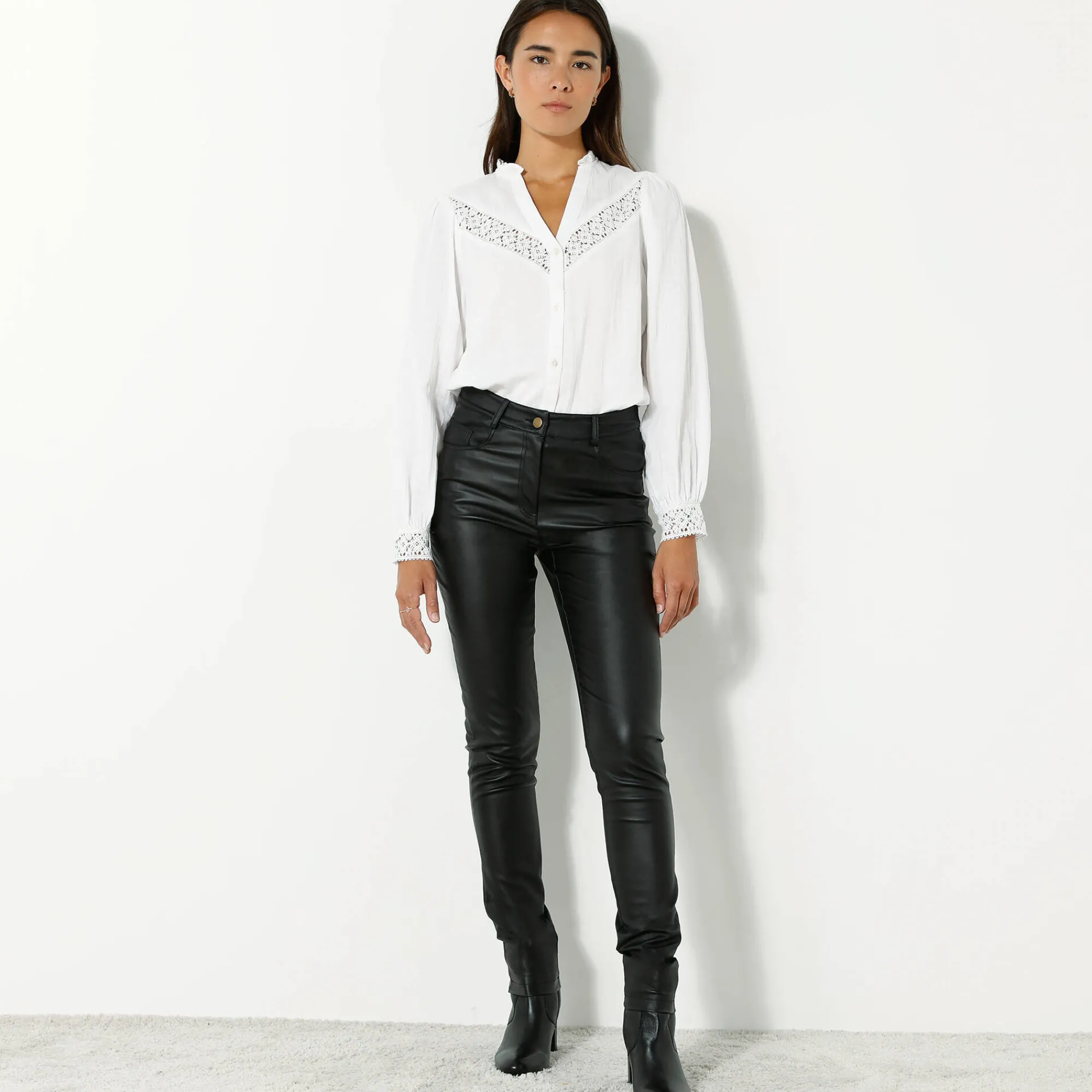 Feestoutfits Dames|Broek<Blancheporte Ultrarekbare, nauwsluitende broek met coating zwart