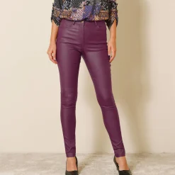 Feestoutfits Dames|Broek<Blancheporte Ultrarekbare, nauwsluitende broek met coating pruim