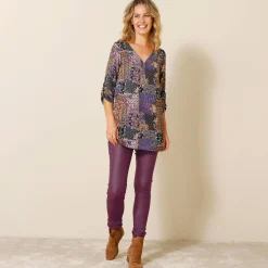 Feestoutfits Dames|Broek<Blancheporte Ultrarekbare, nauwsluitende broek met coating pruim