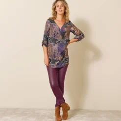 Feestoutfits Dames|Broek<Blancheporte Ultrarekbare, nauwsluitende broek met coating pruim